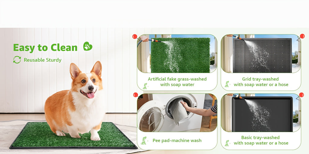 Puppy Grass Potty Training Pad with Tray, Reusable 4-Layer Artificial Turf Dog Toilet in Three Sizes for Apartments, Balconies and RV Travel