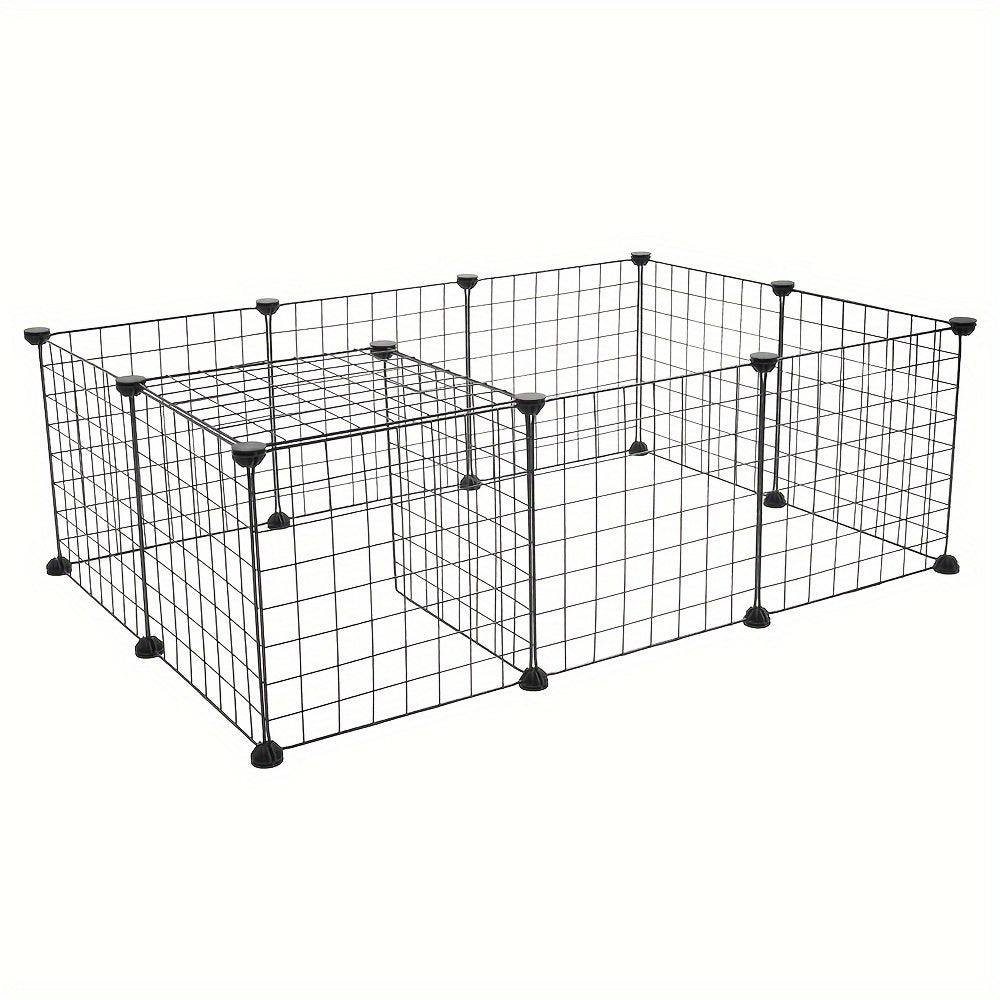 Guinea Pig Playpen with Black Metal Wire Panels, 28 x 56 x 14 Inch Indoor Small Animal Exercise Fence for Supervised Rabbit and Pet Play