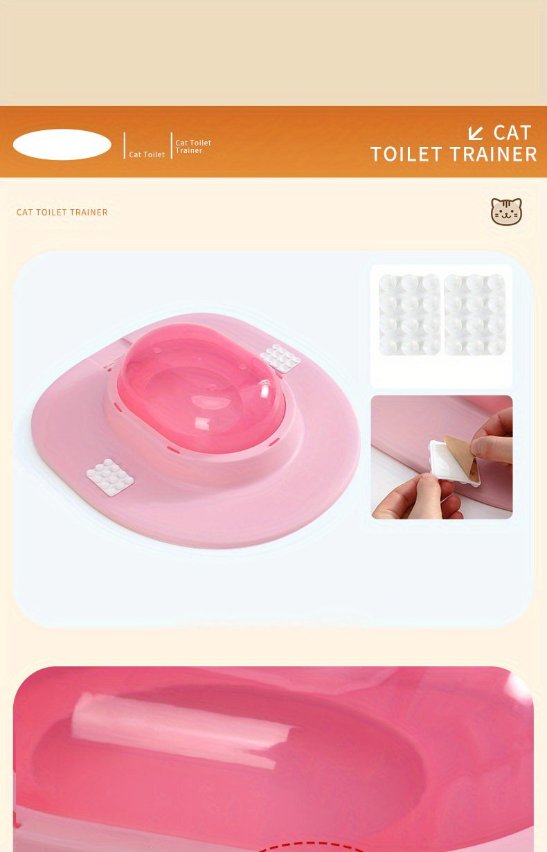 Cat Toilet Training Seat with Oval Design, Easy-Clean Bathroom Training Tray in Pink, Blue or Yellow with Two Toilet Stickers per Selected Color Option
