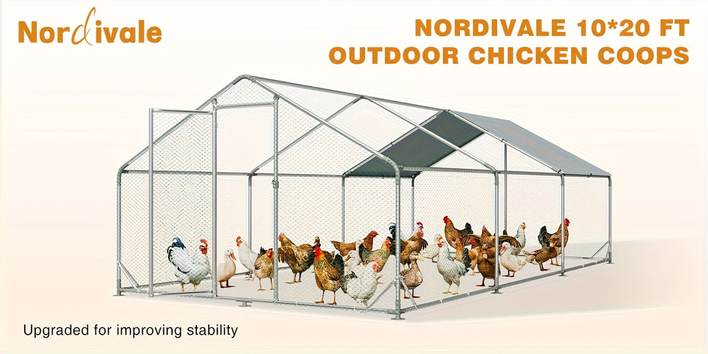 Chicken Coop with Winter Wrap Cover, Walk-In Galvanized Metal Poultry Run with Lockable Door for Backyard Hens and Ducks, White Size Options