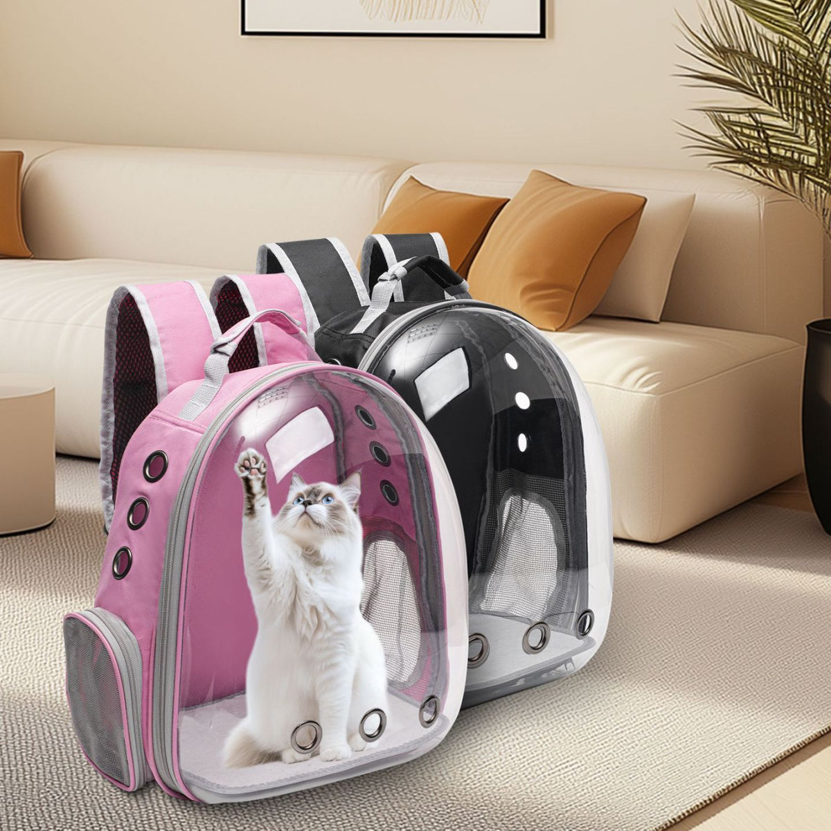 Ventilated Cat Backpack Carrier, Space Capsule Pet Travel Bag for Cats and Puppies, White or Peach One-Size Design for Outdoor Outings