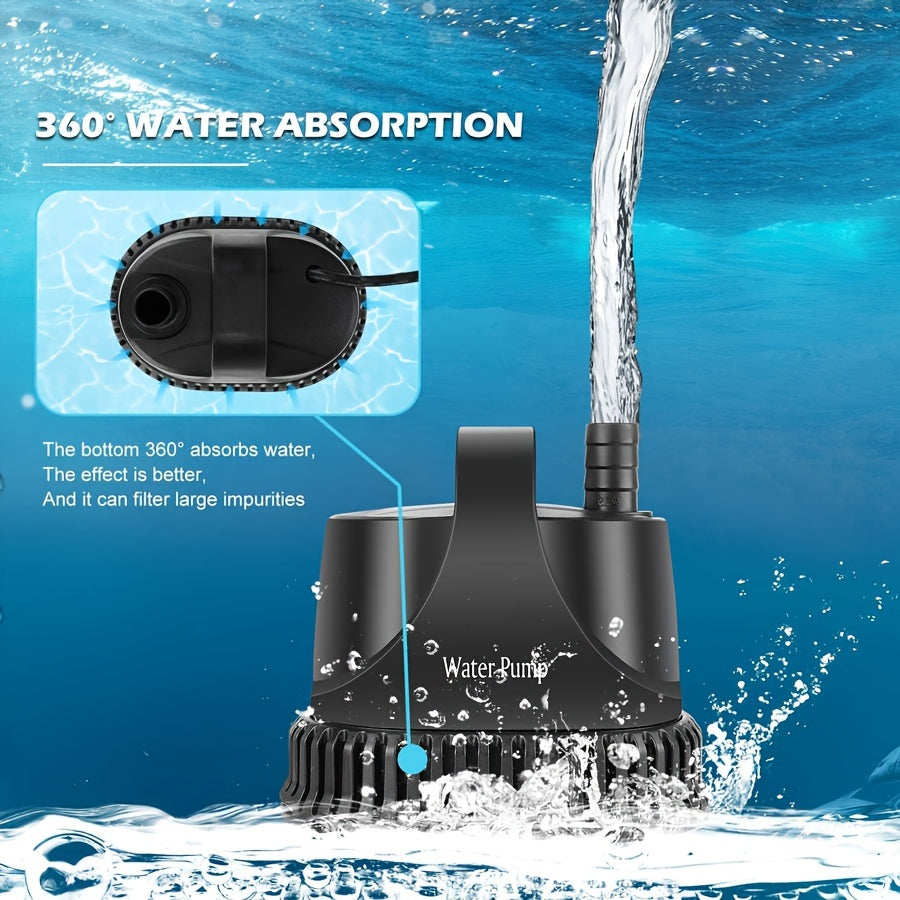 Aquarium Water Pump 800GPH, 40W Submersible Circulation Pump with Adjustable Flow, 3 Nozzle Adapters and Filter Bag for Ponds, Fountains and Hydroponics
