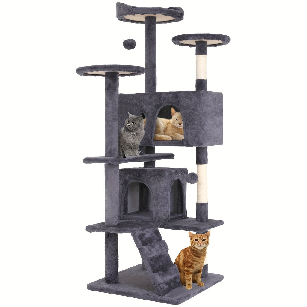 Cat Tree Activity Center for Indoor Cats, Multi-Level Climbing Tower with Scratching Posts, Perches and Condo Hideaways, 36-80 Inch Height Options