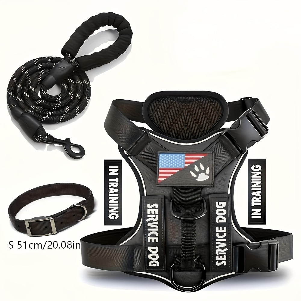 Reflective Dog Harness and Leash Set, 3-Piece Large Dog Walking Kit with Double-Layer Collar and Soft Handle for Daily Walks and Training
