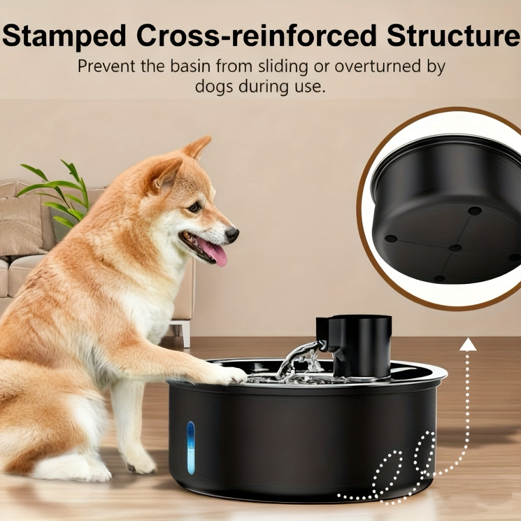Pet Water Fountain 8L with Water Level Window, Silvery Stainless Steel Drinking Dispenser for Dogs and Cats with Selected Filter Bundle Options