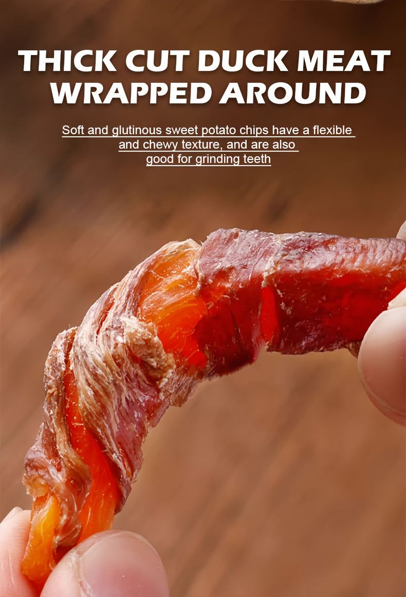 Dog Treats with Chicken and Duck Wrapped Sweet Potato Fries, 100g / 3.53 oz Meat-Wrapped Snack Strips for Supervised Training Rewards and Daily Treat Time