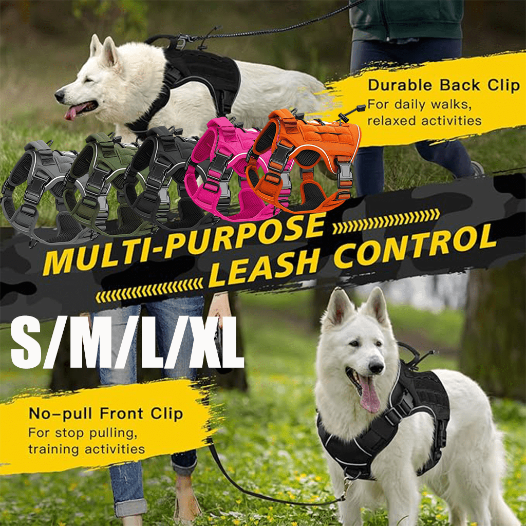 Tactical Dog Harness Vest with Adjustable Reflective Design, Machine Washable Outdoor Walking and Obedience Training Gear in S, M, L and XL