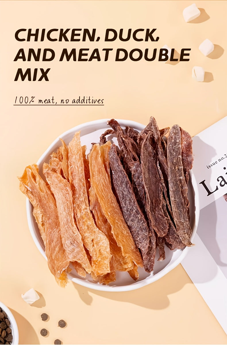 Chicken and Duck Jerky Dog Treats Mixed Pack, Air-Dried Breast Meat Strips for Supervised Training Rewards and Everyday Snack Time
