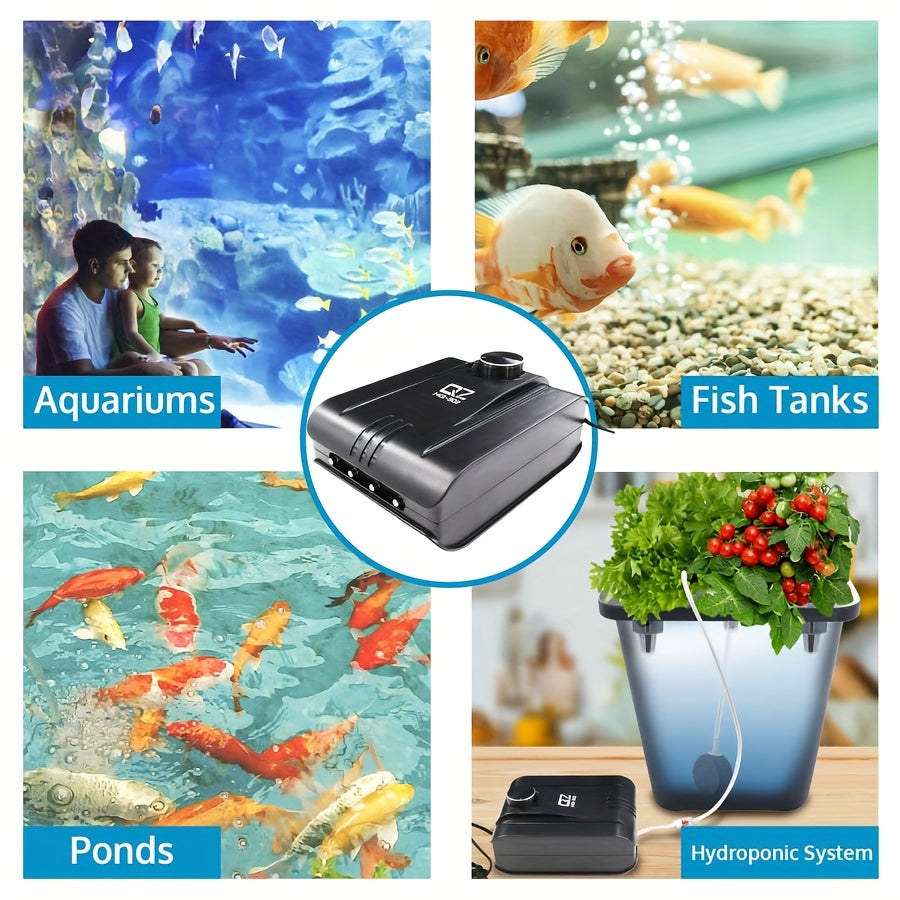 Aquarium Air Pump with 4 Outlets and Adjustable Air Valve, Fish Tank Aerator Kit with Air Stones, Check Valves and Tubing for Hydroponics
