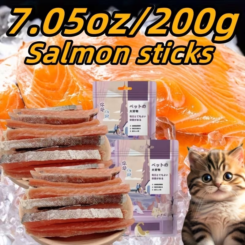 Salmon Stick Pet Treats, Dried Salmon Formed into Snack Sticks for Supervised Reward Time, Fish Treat Selection with 200g Listed Weight Option