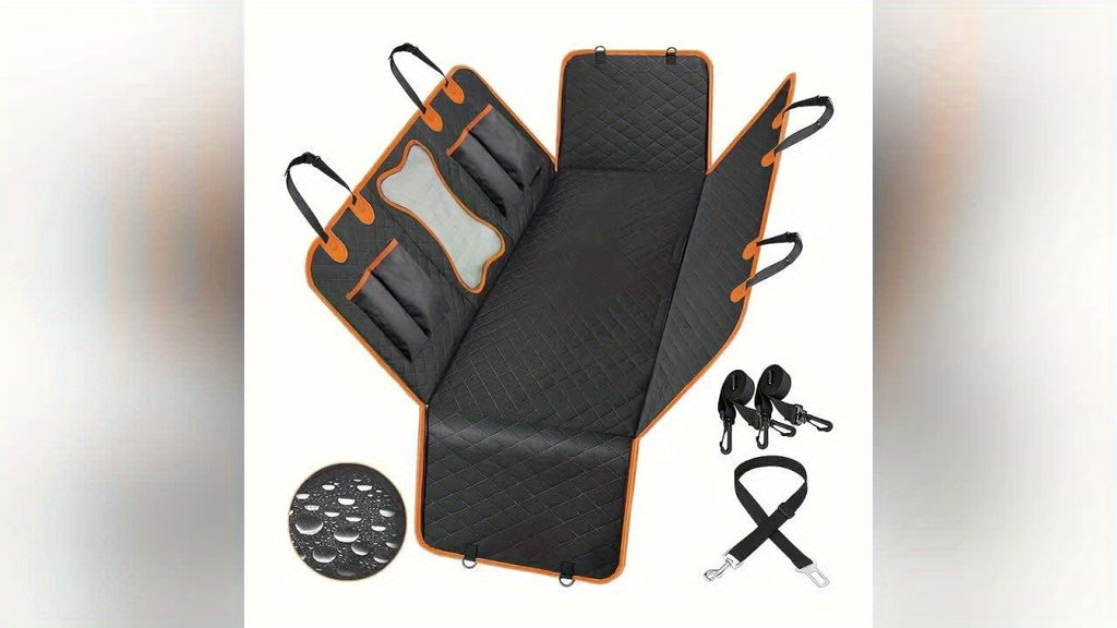Heavy Duty Dog Car Seat Cover with Side Flaps, Non-Slip Nylon Backseat Protector with Orange Edge or Black Mesh Zipper Style for SUVs, Sedans and Trucks