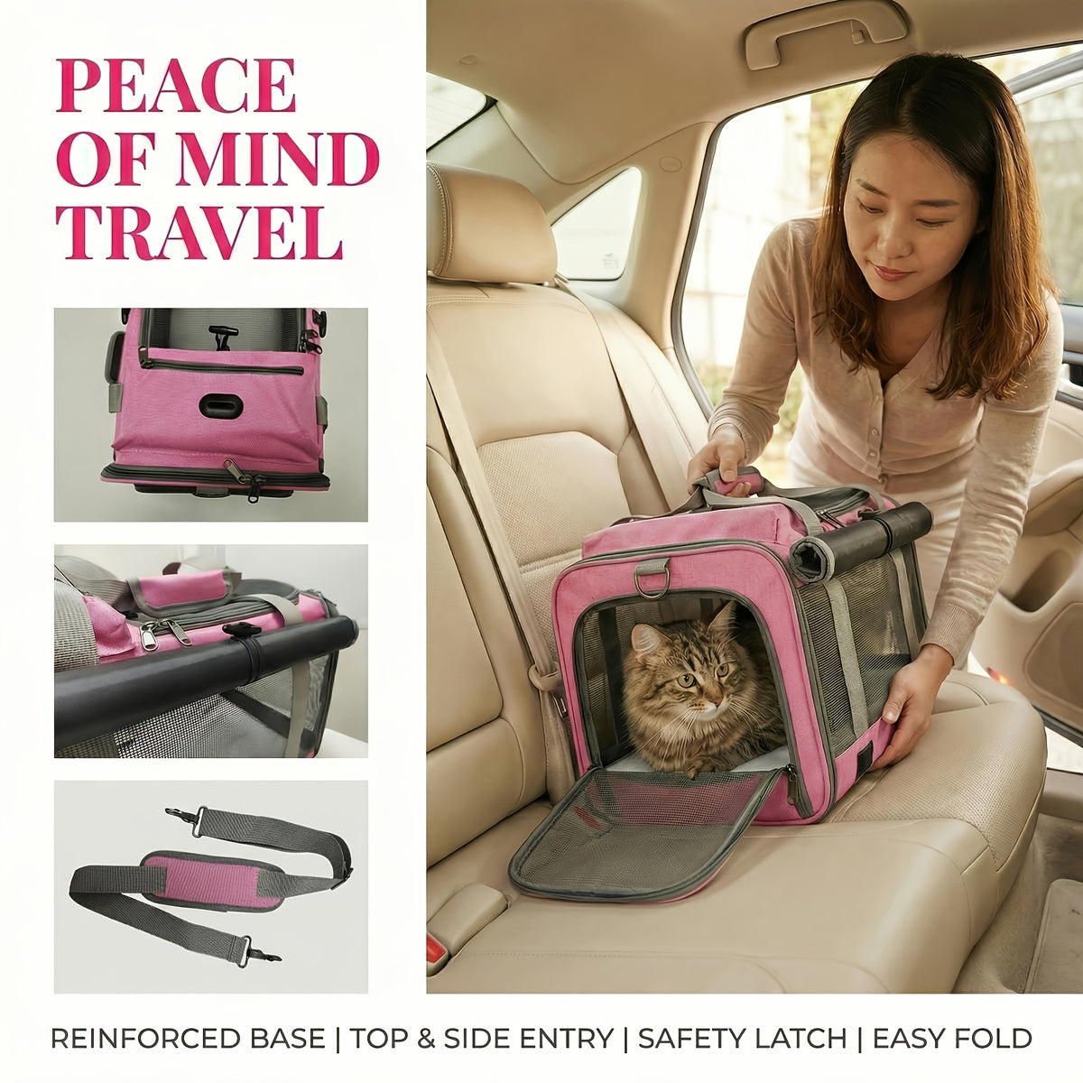 Soft Sided Pet Carrier for Cats and Small Dogs, Medium Grey Foldable Travel Bag with Breathable Design, Privacy Features and Zipper Closure
