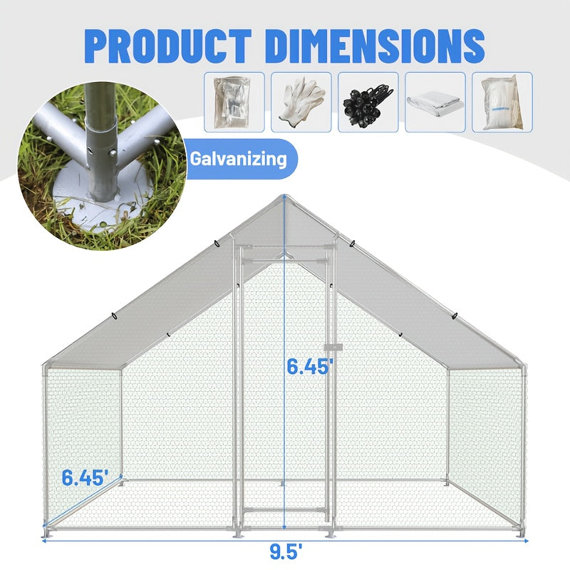 Spire Roof Chicken Coop Run with Metal Frame and Covered Section, Walk-In Outdoor Poultry Enclosure for Backyard Chickens and Ducks, Two Size Options