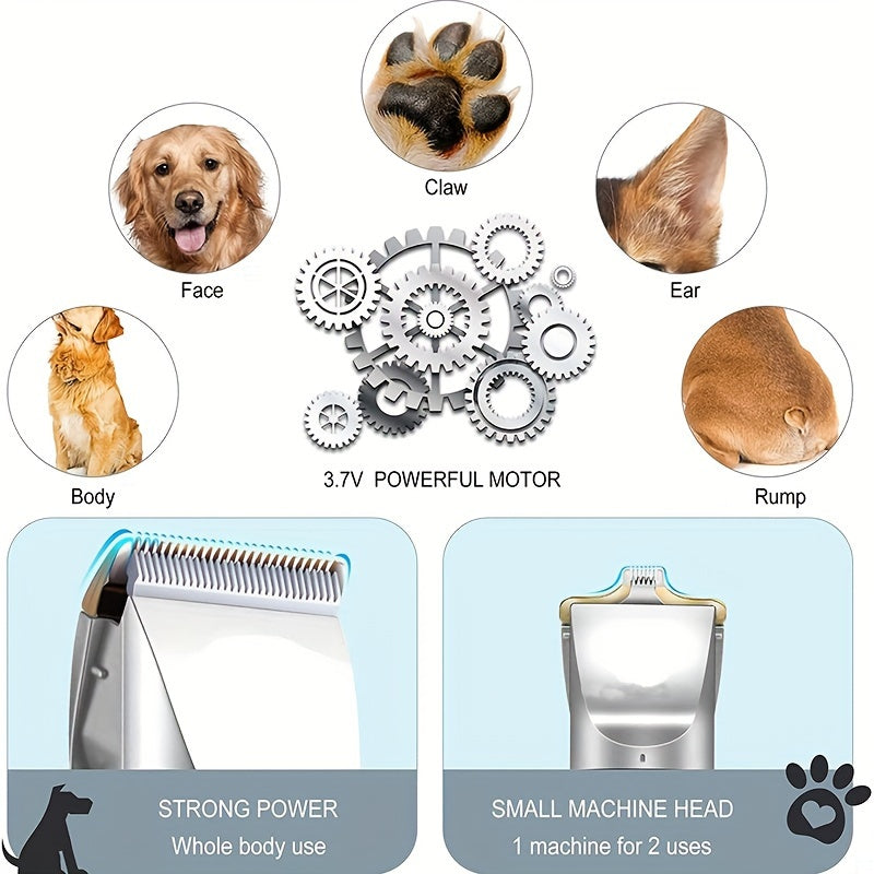 Rechargeable Dog Grooming Clippers Set in Silver, Low-Noise Electric Pet Hair Trimmer with Four Guide Combs for At-Home Dog and Cat Coat Care