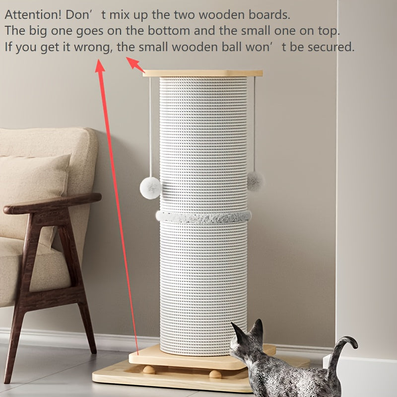Cat Scratching Post 30 Inch with 6.3-Inch Sisal Column, Wooden Ball Track Base and Hanging Plush Toys for Indoor Cat Scratching and Play