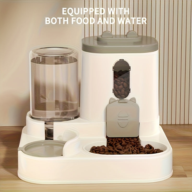 Cat Food and Water Dispenser Combo, 2-in-1 Integrated Pet Feeding and Drinking Station, Listed 4-Piece Set in Gray, Pink or Yellow