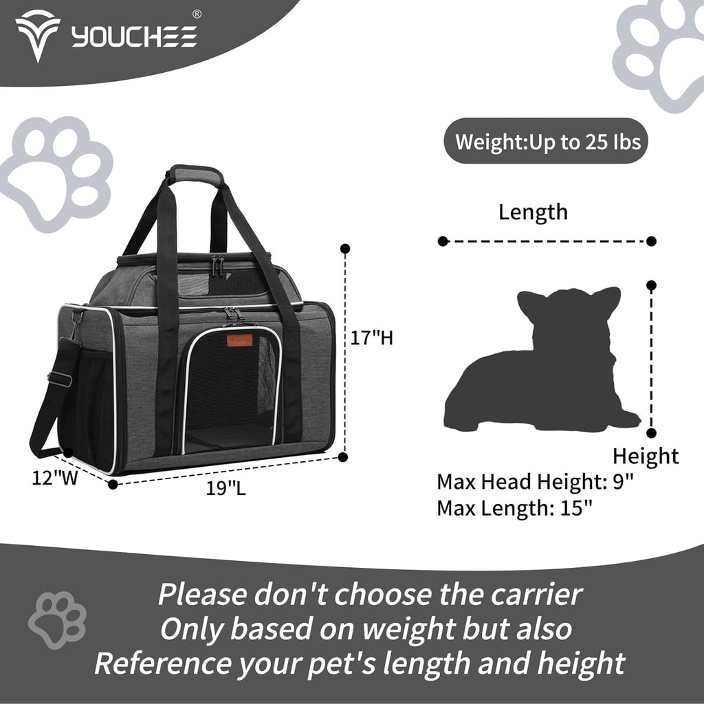 XL Soft-Sided Pet Carrier 19 x 12 x 17 Inch for Cats and Small Dogs up to 25 lbs, Five-Side Mesh Travel Bag with Expandable Top and Removable Mat