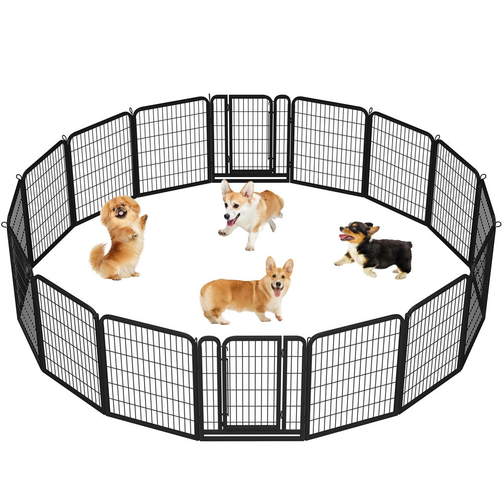 Steel Dog Playpen with Door and Tool-Free Setup, Metal Pet Exercise Fence in 24, 32 or 40 Inch Size Options for Indoor Use, Outdoor Yards and RV Camping