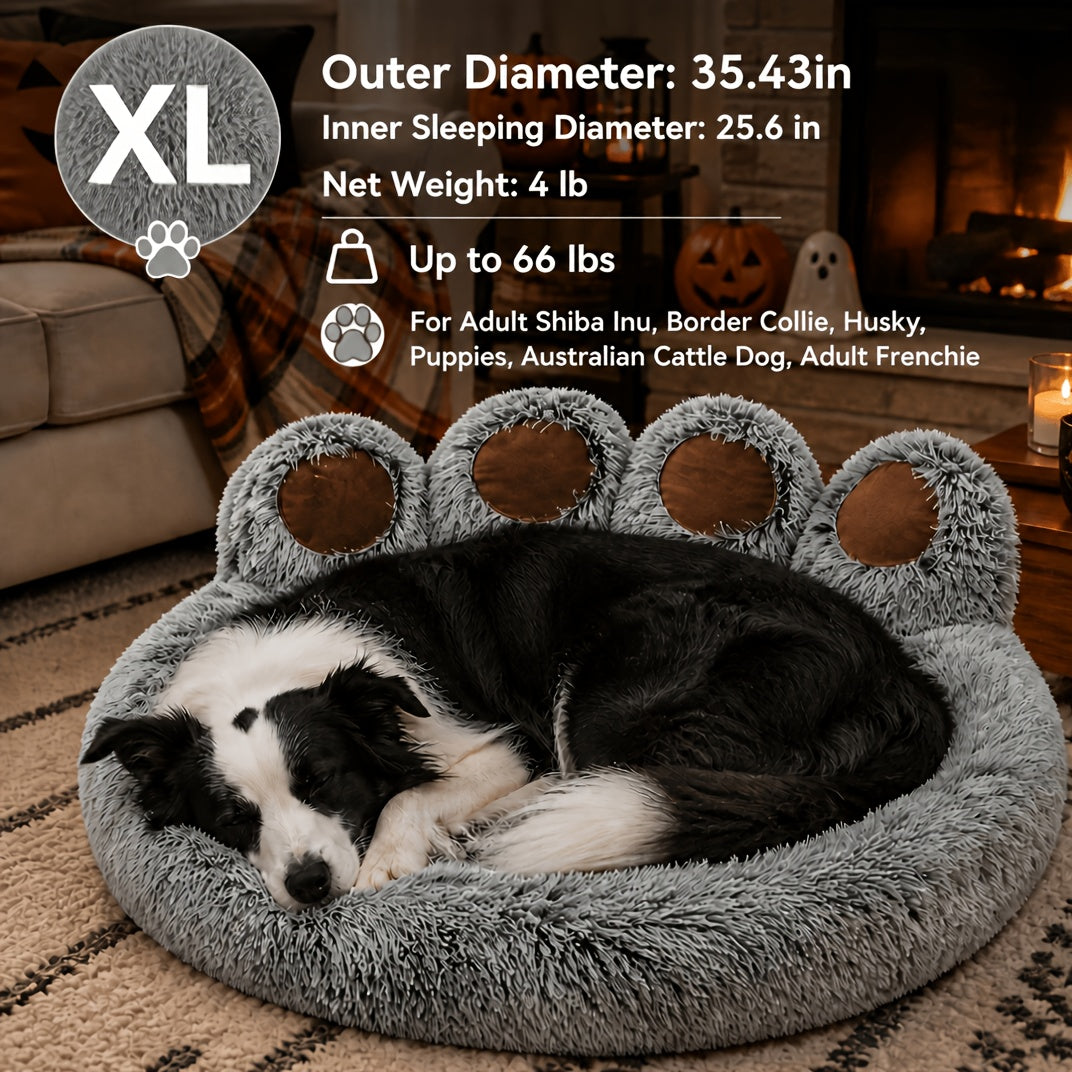 Bear Paw Dog Bed with Plush Raised Sides, Soft Cozy Cat Sleeping Cushion for Indoor Naps, Five Color Options and Six Sizes