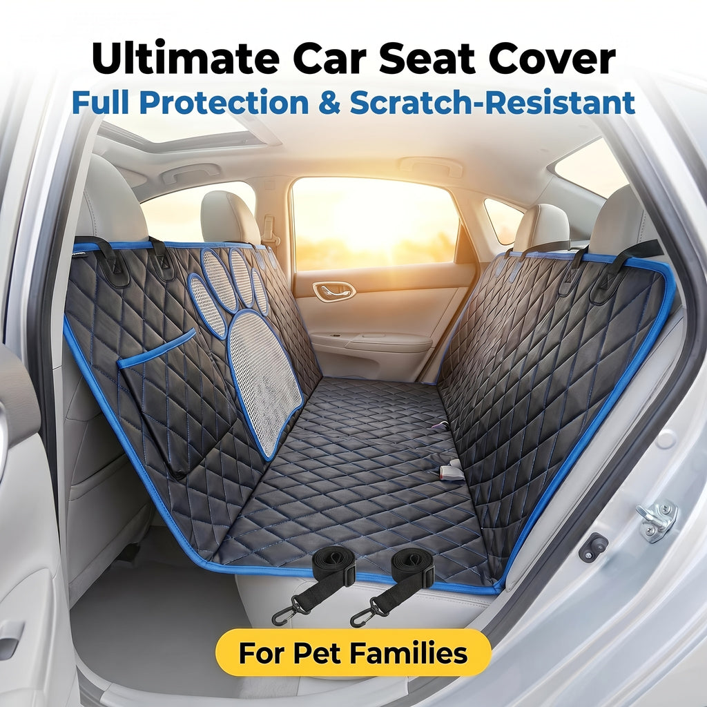 Mesh Dog Car Hammock Seat Cover, Anti-Slip 600D Heavy-Duty Rear Seat Protector for Pet Travel in Sedans, Trucks and SUVs, Blue or Black Trim