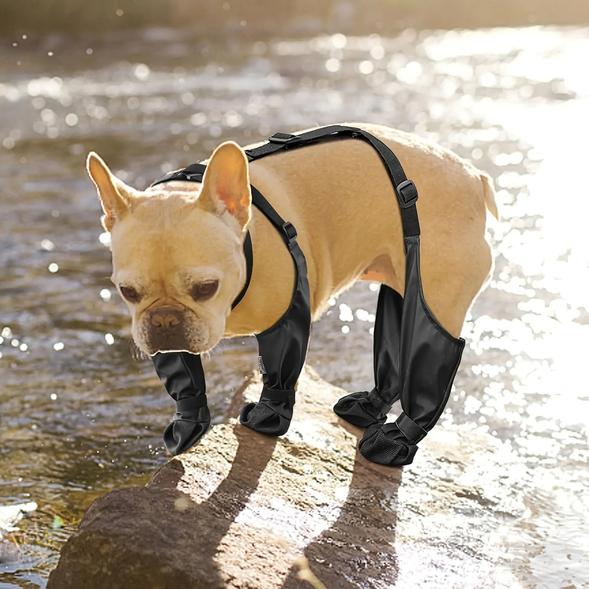Waterproof Dog Boots for Small Dogs, Adjustable Non-Slip Dog Booties with Rubber Sole for Winter Snow, Rain and Hiking, All-Season Paw Protection Size S