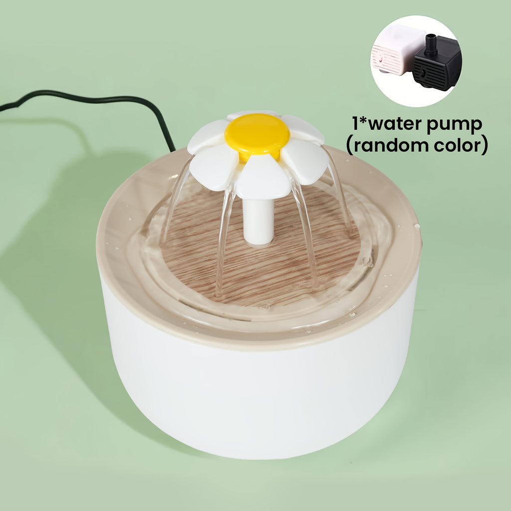 Flower Cat Water Fountain 50.72 oz, USB Powered Pet Drinking Dispenser with One Pump and Clear Top Tray for Indoor Cats and Small Pets