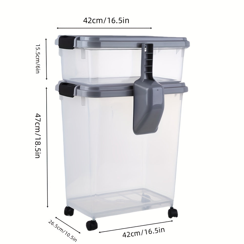 Dog Food Storage Containers 30QT + 10QT, 3-Piece Airtight Plastic Set with Scoop and Detachable Wheels for Cat Kibble, Treats and Bird Seed