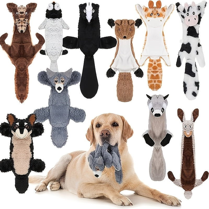 Stuffless Dog Toys 10 Pack with Crinkle and Squeaky Sounds, Random Animal Plush Assortment for Supervised Puppy Play, Gentle Fetch and Toy Rotation