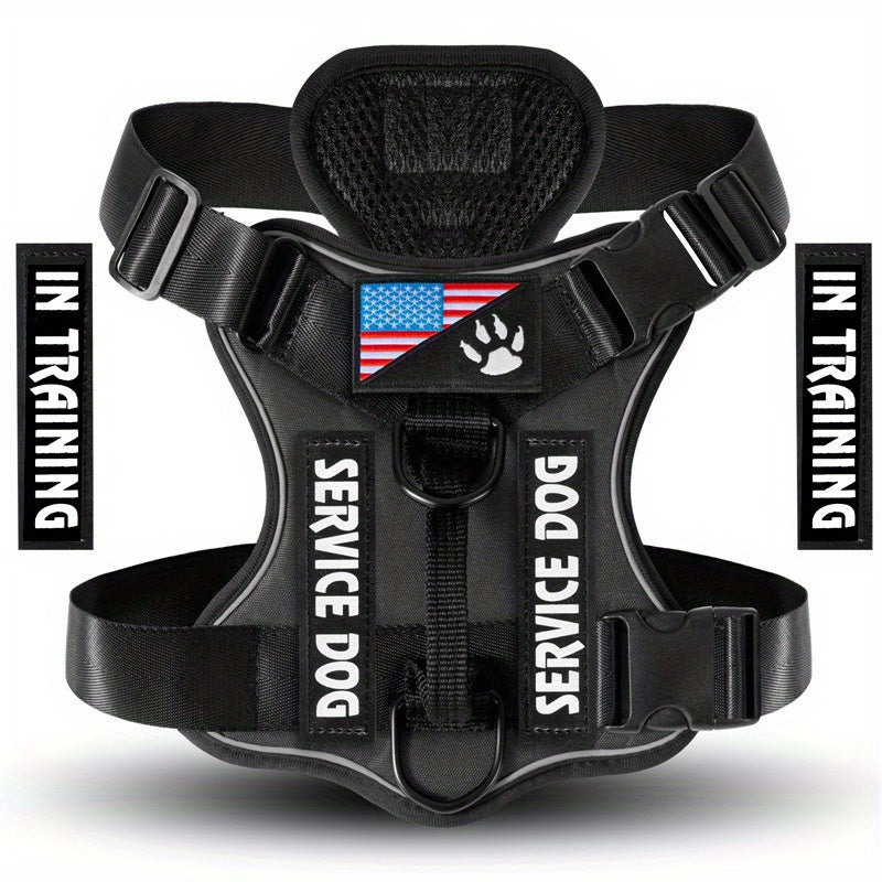 Dog Harness Patch Kit with 5 Patches, Reflective Adjustable Oxford Walking Vest with Mesh Lining, Padded Handle and Three Leash Rings, XS to XL