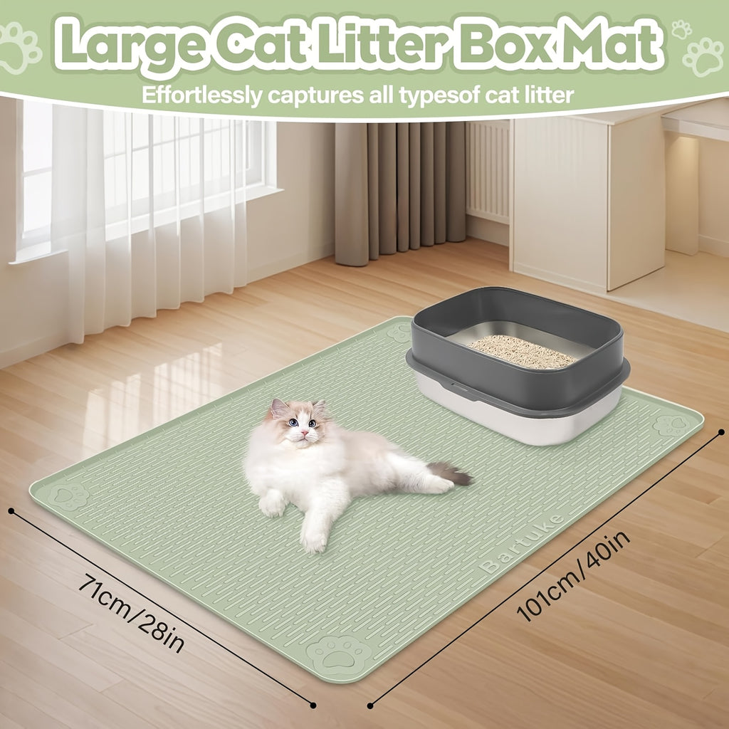 Silicone Litter Mat for Cats 40 x 28 Inches, Extra Large Soft Paw-Friendly Litter Trapping Floor Protector, Rinse-Clean in Khaki or Green
