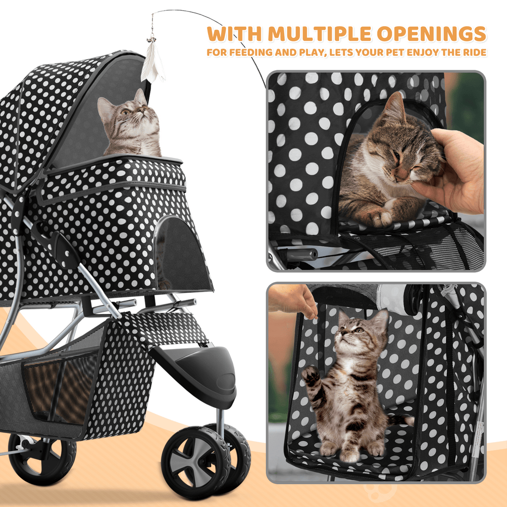 Pet Stroller with Storage Basket and Cup Holder, Magshion Three-Wheel Foldable Pushchair for Small and Medium Dogs and Cats, 14 Color and Pattern Options