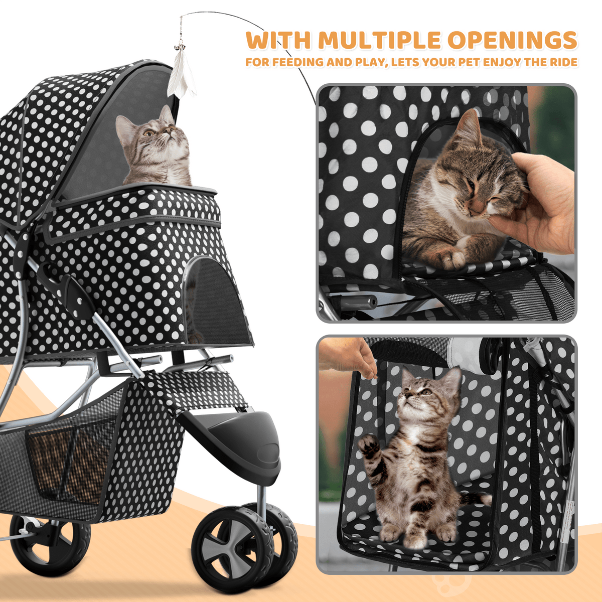 Pet Stroller with Storage Basket and Cup Holder, Magshion Three-Wheel Foldable Pushchair for Small and Medium Dogs and Cats, 14 Color and Pattern Options