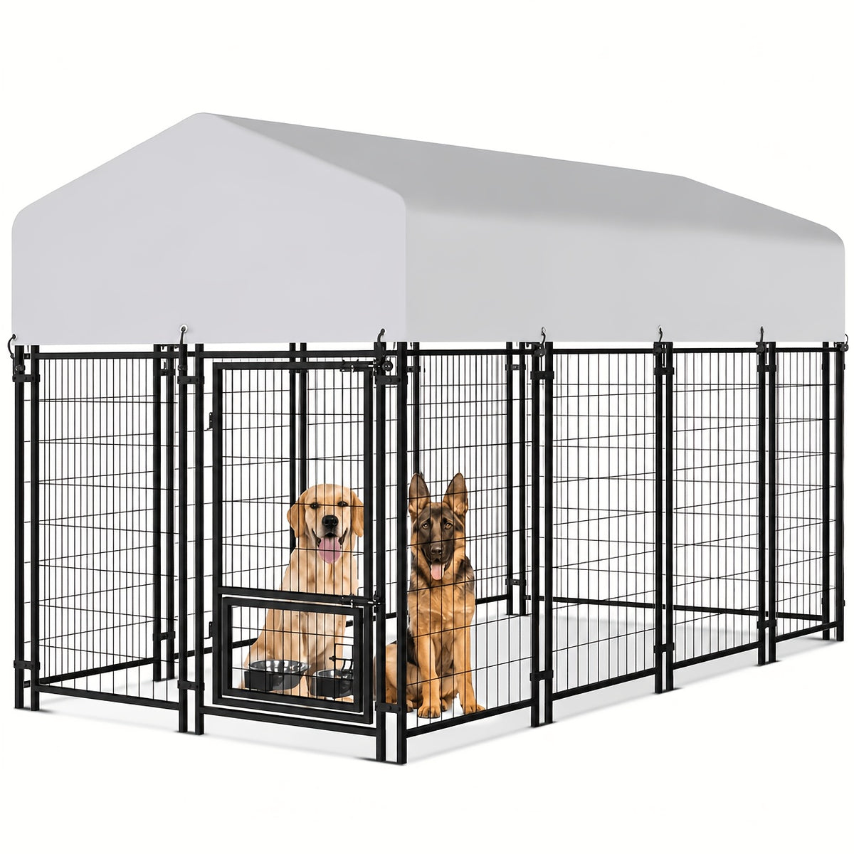 Outdoor Dog Enclosure with Welded Wire Panels, Locking Door and UV-Resistant Roof Cover, Three Size Options for Supervised Backyard Use