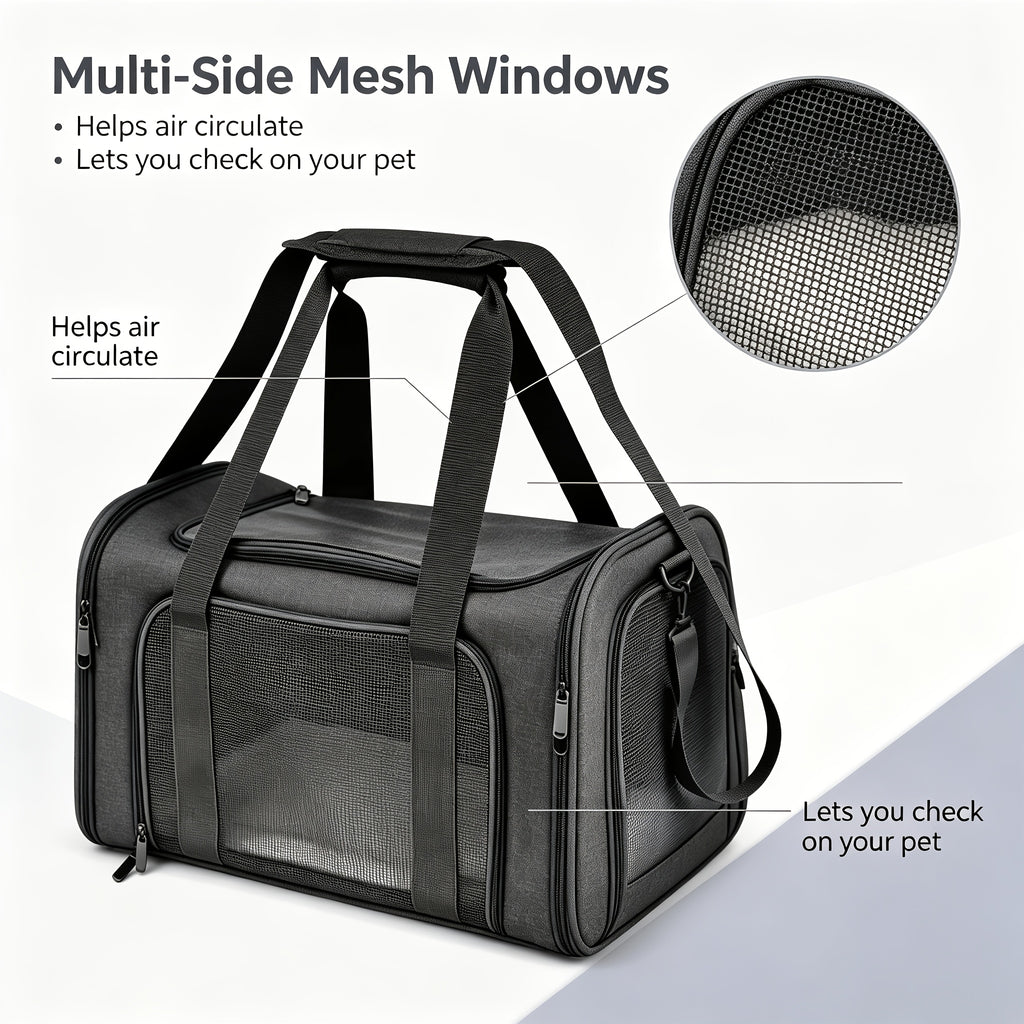 Soft-Sided Pet Travel Cage for Cats and Puppies up to 25 lbs, Large Foldable Cat Carrier in Black or Grey for Vet Visits and Everyday Outings