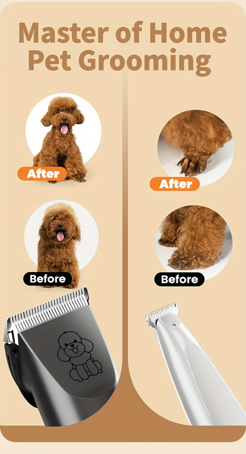 Quiet Dog Grooming Kit with Rechargeable Cordless Clippers, Electric Pet Hair Shaver for Dogs and Cats, Gold, White Kit or Gray Display Options