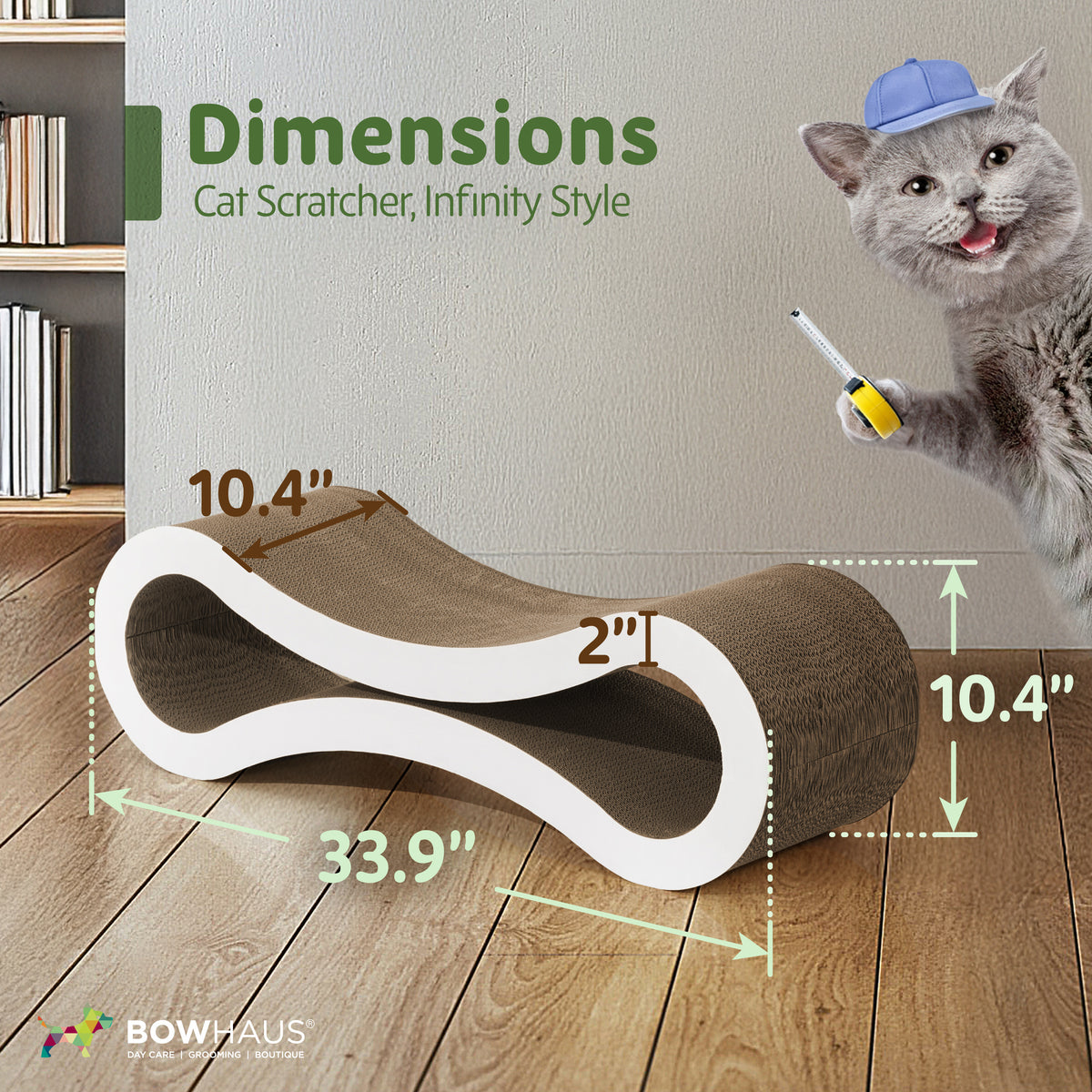 Infinity Cat Scratcher Lounger, 33.9-Inch Reversible High-Density Cardboard Scratching Bed for Indoor Cats, Five-Layer Design in Brown or White