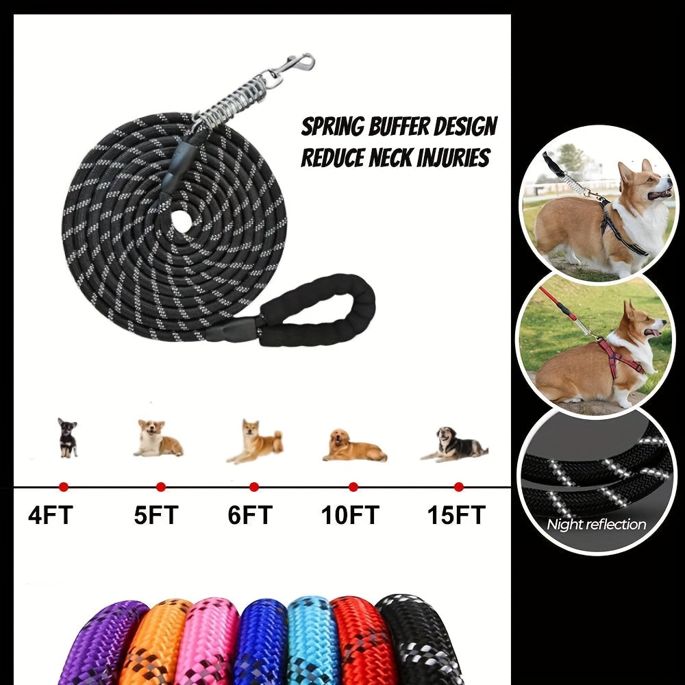Braided Reflective Dog Leash for Daily Walks and Training, 1/2-Inch Rope Lead with 4, 5, 6, 10 and 15 Foot Options in Multiple Colors