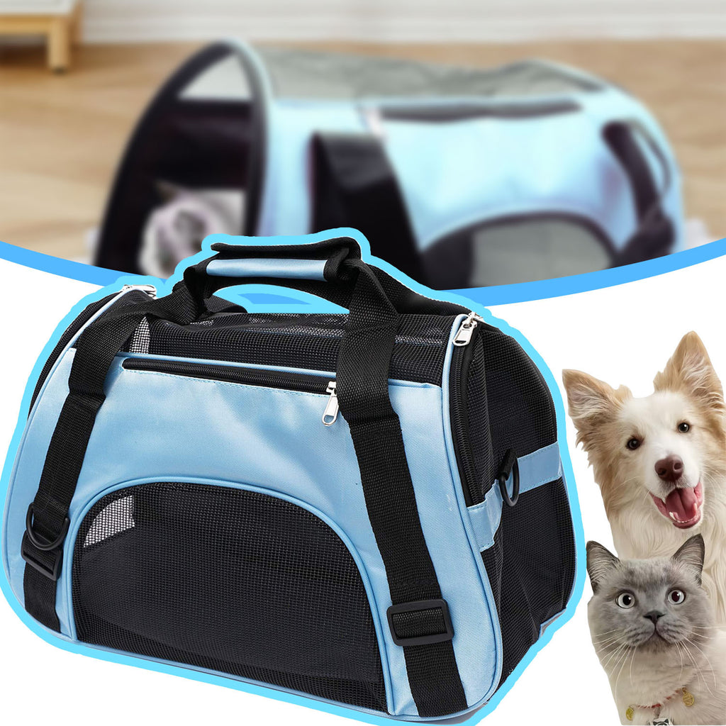 Soft Pet Carrier Crossbody Bag, Lightweight Foldable Travel Carrier for Small Dogs and Kittens, Blue or Pink with S, M and L Options for Walks and Vet Visits