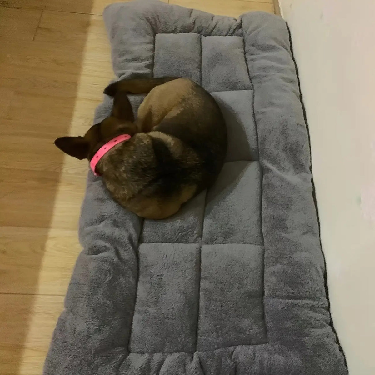 Bolster Dog Bed in Gray, Soft Rectangular Pet Sleeping Mat with Raised Edges and Non-Slip Base, Medium Style for Everyday Indoor Rest