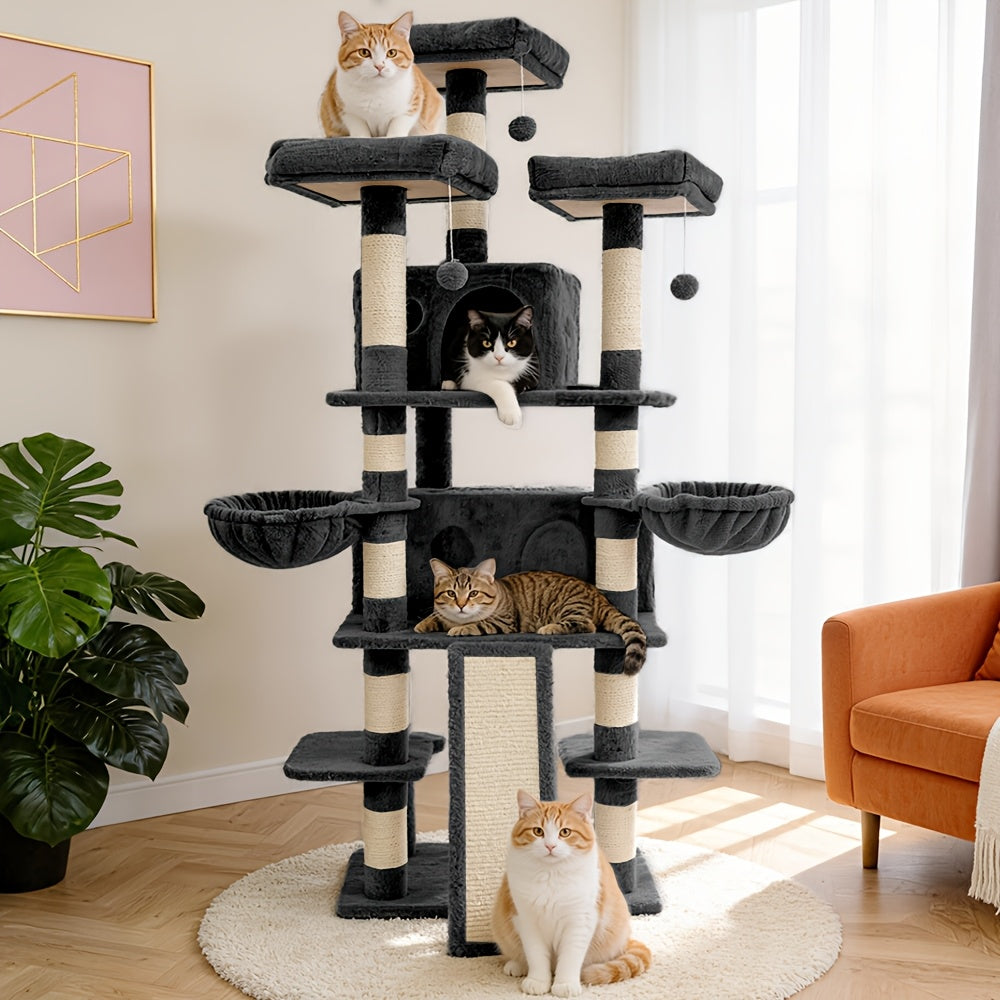 Cat Tree with Condo Retreat and Hammock, Multi-Level Indoor Cat Tower with Sisal Scratching Posts, Climbing Platforms and 44 Inch Model Options