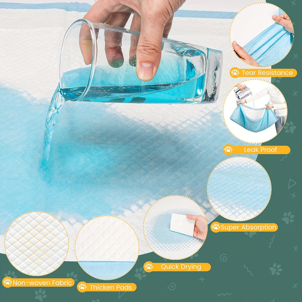 Dog Pee Pads with Four-Side Barriers, Five-Layer Absorbent Puppy Training Pads in 28 x 44 Inch 75 Count or 21 x 21 Inch 50 Count Packs