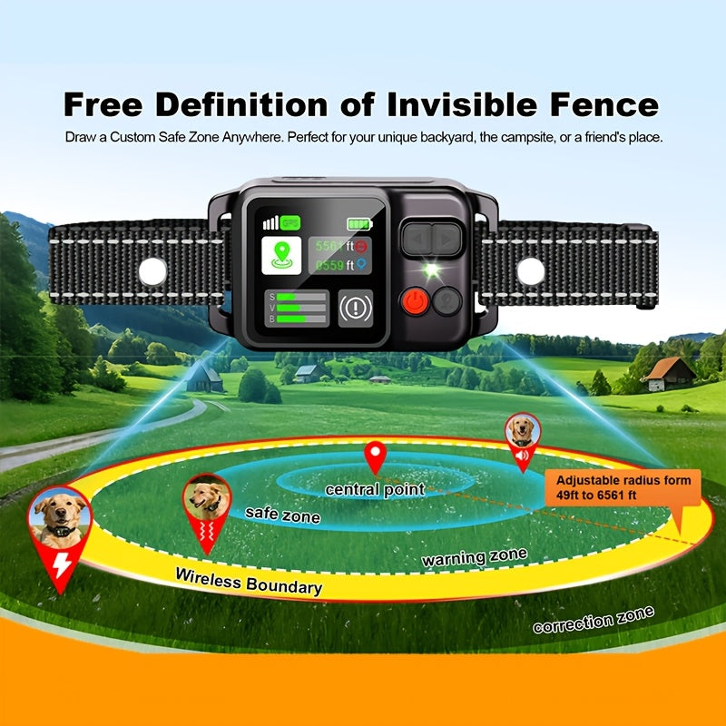 GPS Dog Fence System with No Subscription, Rechargeable Wireless Boundary Collar with 3 Training Modes for Medium and Large Dogs, Black or Orange