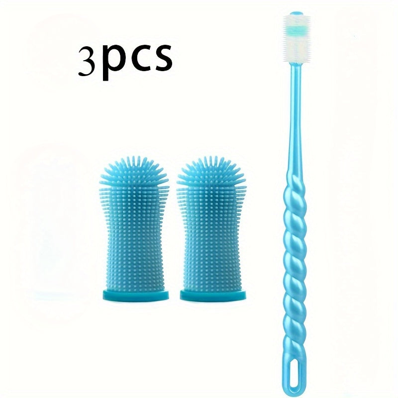 Dog Toothbrush Set, 3-Piece Silicone Pet Dental Care Kit with Finger Brush and Fine Bristle Brush, 360-Degree Design for Dogs and Cats