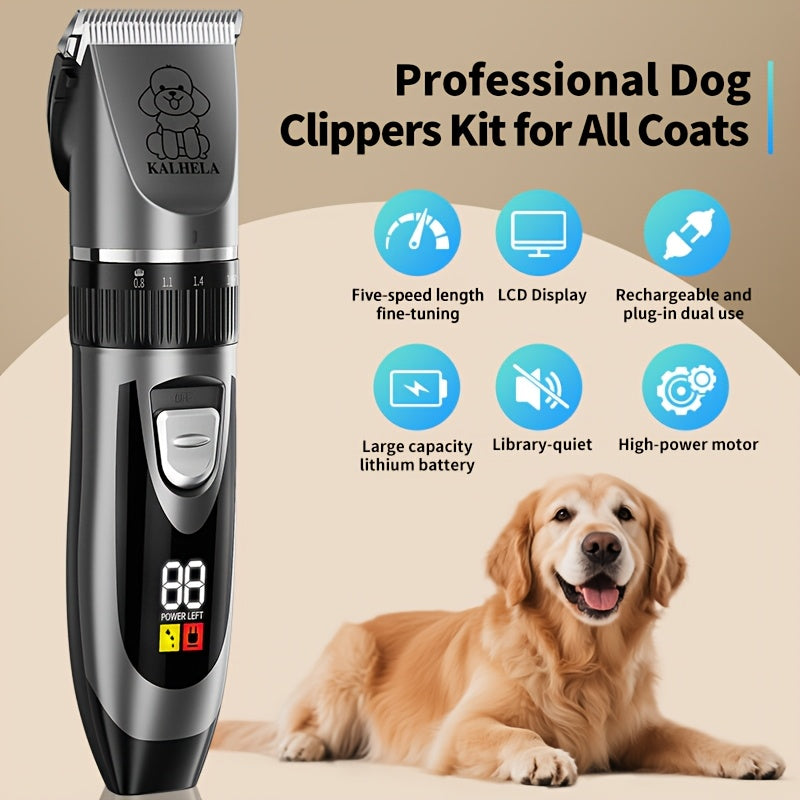 Rechargeable Dog Grooming Clippers Kit, Cordless Low-Noise Pet Hair Trimmer with Scissors and Comb for Small and Large Dogs and Cats