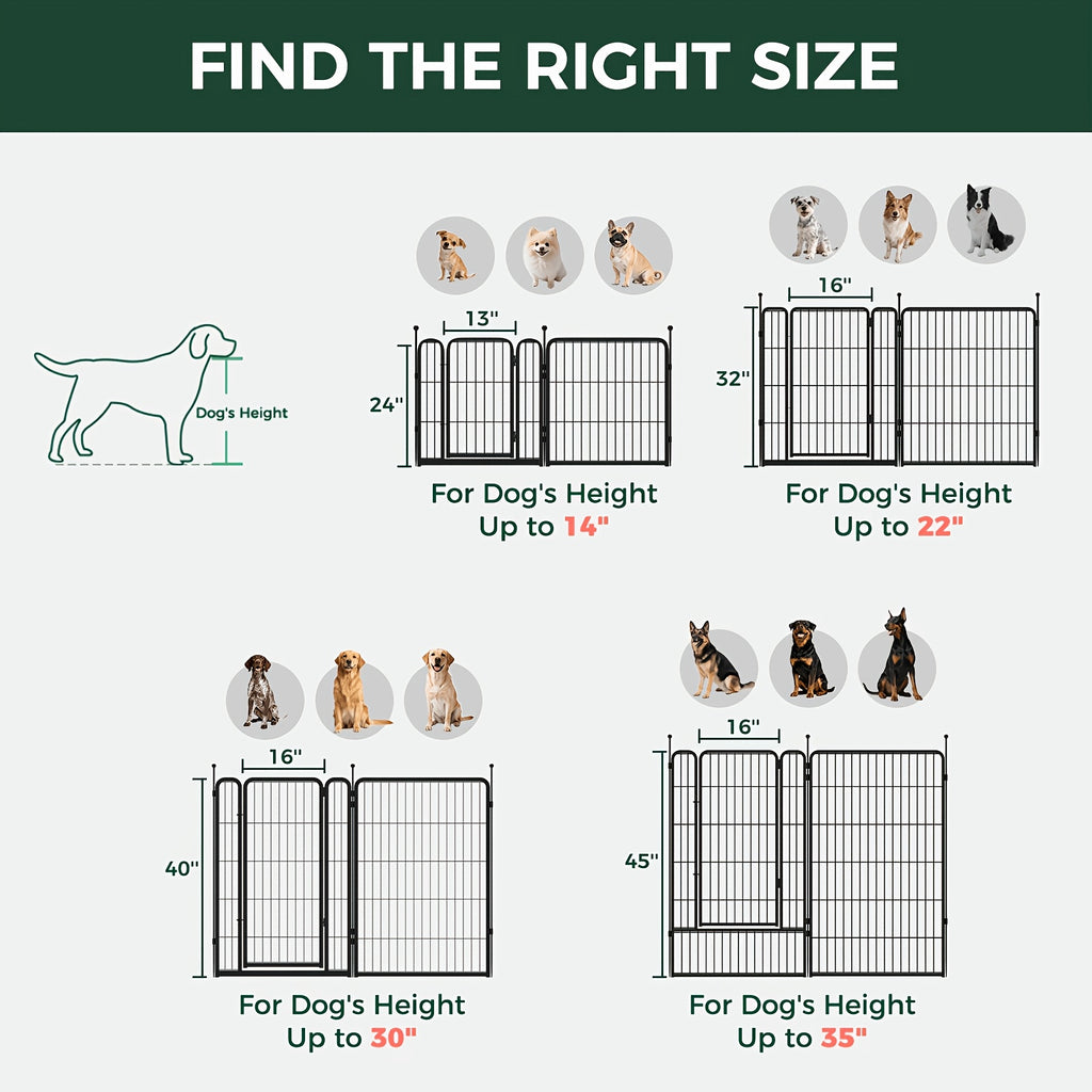 Dog Exercise Pen with Gate, Heavy-Duty Metal Dog Playpen in 8 to 48 Panel Options, Black or White Indoor Outdoor Fence for Yard and RV Camping