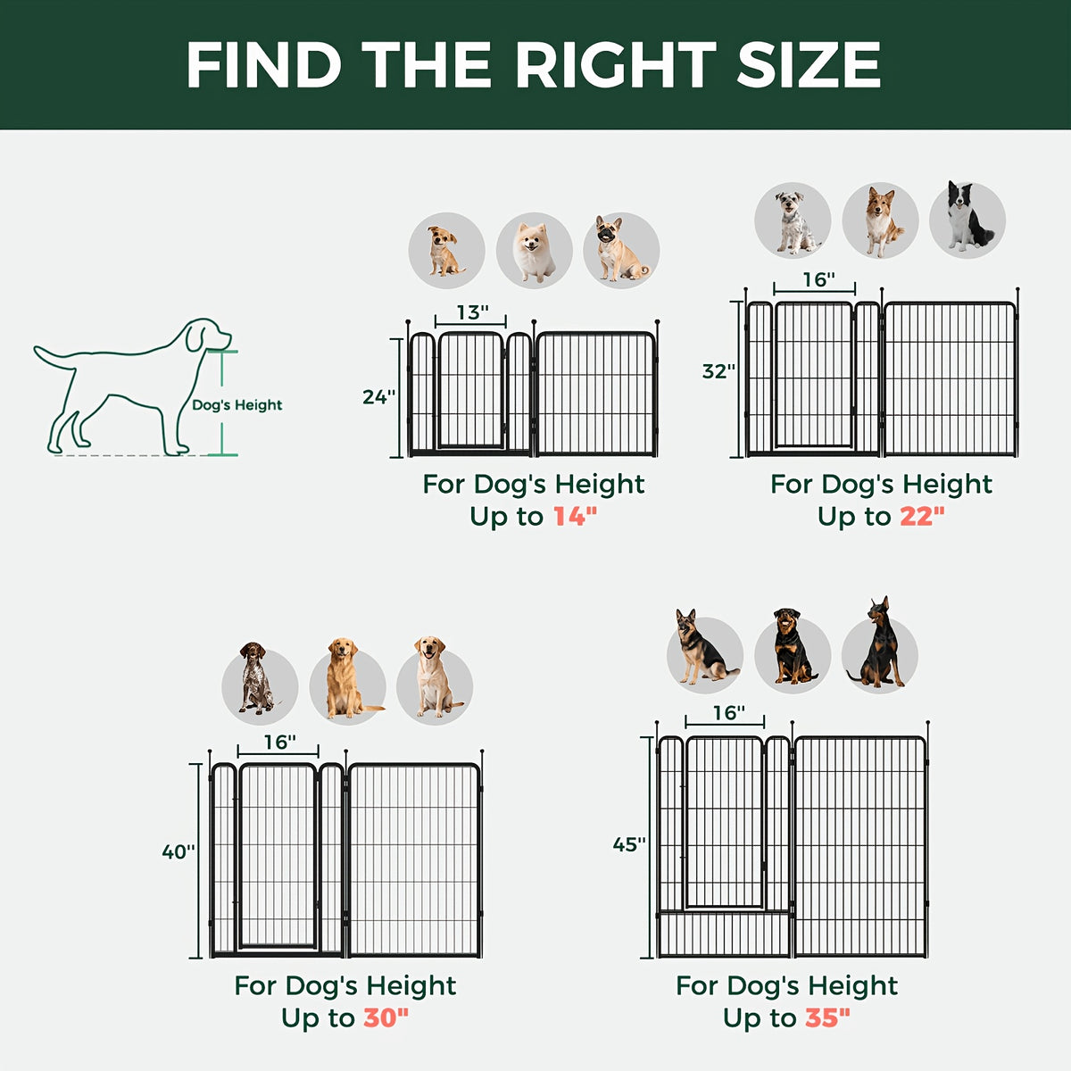 Dog Exercise Pen with Gate, Heavy-Duty Metal Dog Playpen in 8 to 48 Panel Options, Black or White Indoor Outdoor Fence for Yard and RV Camping