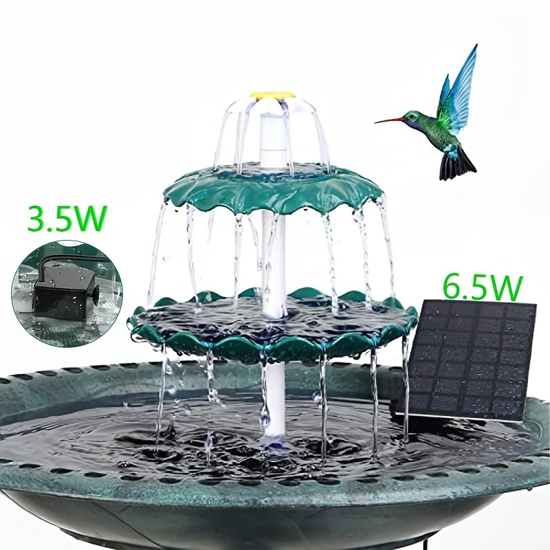 Solar Bird Bath Fountain 3.5W in Dark Green, Three-Layer Flowing Water Feature with Detachable Design for Outdoor Garden, Patio and Backyard Decoration