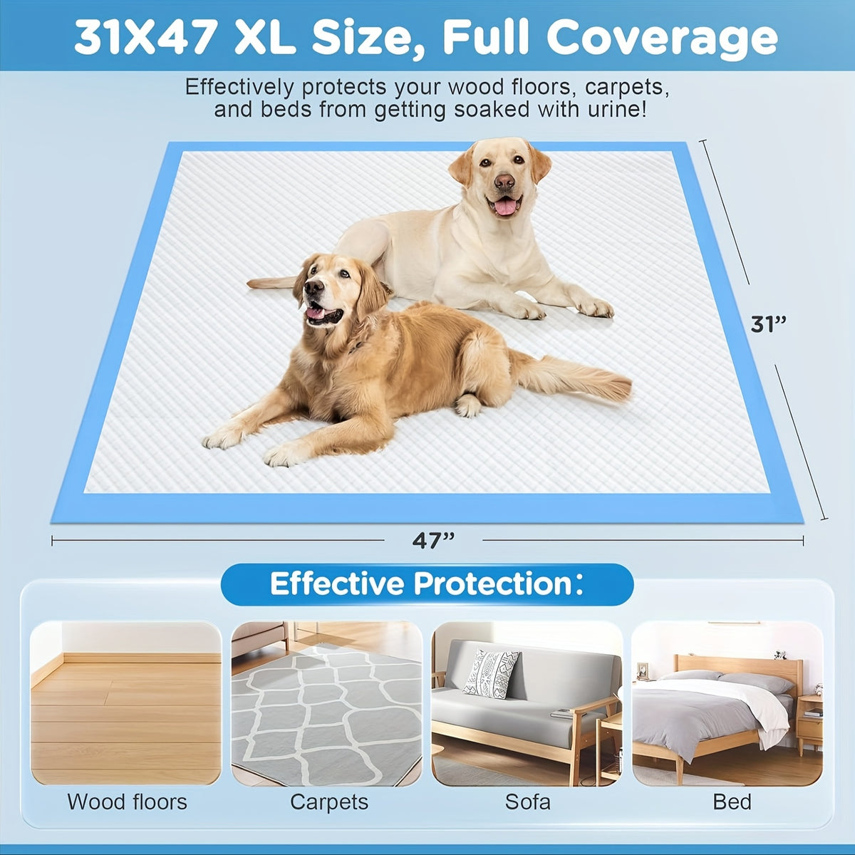 Extra Large Disposable Dog Pee Pads with Absorbent Polymer Core, Puppy Potty Training and Crate Liners in Multiple Sizes, 40 or 120 Count Options