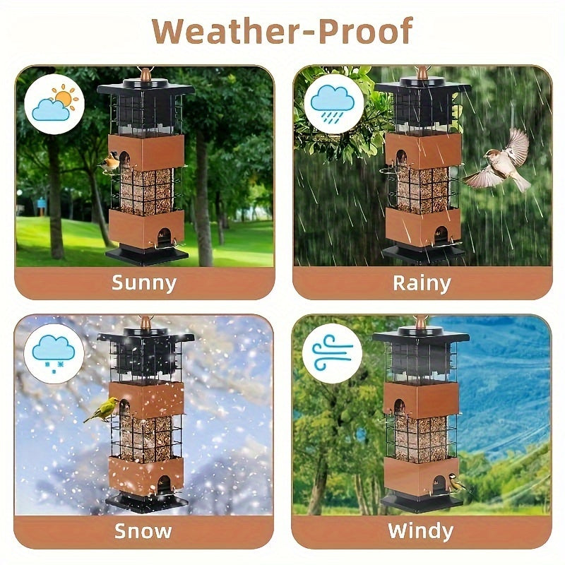 Weight-Activated Bird Feeder for Outdoors, Metal Hanging Wild Bird Feeder with Listed 5 lb Capacity and Dual-Sided Squirrel-Deterrent Design