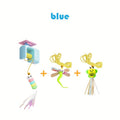 Automatic Hanging Cat Toy with Touch-Activated Retractable Tail, Blue Door or Wall Play Toy with Two Replacement Tails for Supervised Indoor Fun